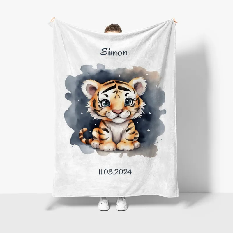 Personalisierbare Kuscheldecke Kleiner Tiger mit Namen und Text - Decke mit Namen Tiger - Kuscheldecke mit Namen personalisiert - Geschenkidee Decke Tiger 140 x 200 cm Kleiner Tiger 140 x 200 cm