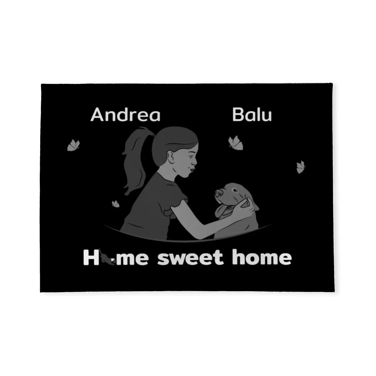 Personalisierte Fußmatte Pärchen mit Hund und Katze schwarz 70 x 50 cm