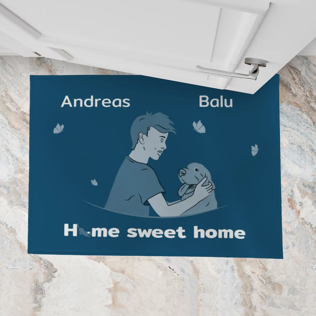Personalisierte Fußmatte Pärchen mit Hund und Katze schwarz 70 x 50 cm