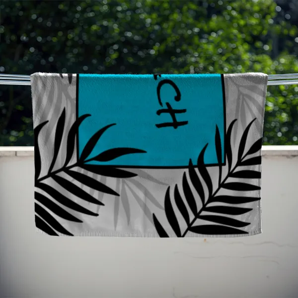 Badetuch Sommer - mit Namen personalisierbar - personalisiertes Namens-Badetuch - Strandtuch mit Wunschtext - Palmenblätter