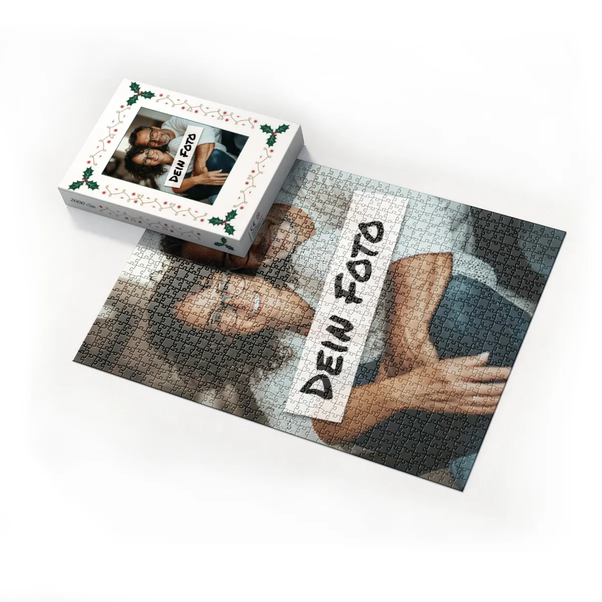 Fotopuzzle mit eigenem Bild - Fotopuzzle selbst gestalten 1000 Teile - Schachtel Weihnachtsbordüre - 1000 Teile Puzzle mit Foto - Geschenk Weihnachten Xmas2 1000 Teile Quer
