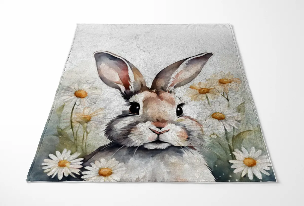 Wohndecke Häschen mit Gänseblümchen