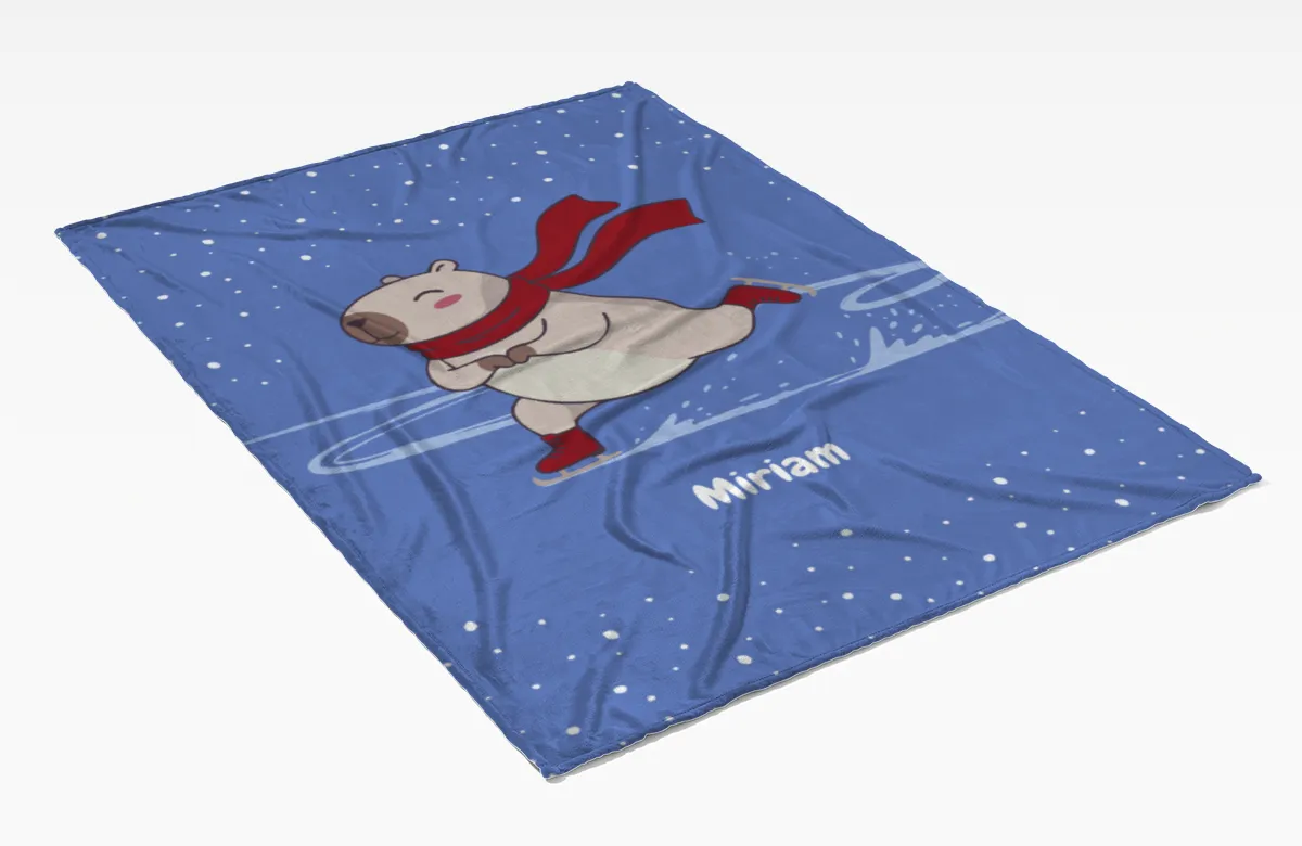 Wohndecke mit Namen personalisierbar, Kuscheldecke, niedliche Namensdecke mit Capybara, Geschenkidee Geburtstag Motiv Capy Wintermütze 140 x 200 cm