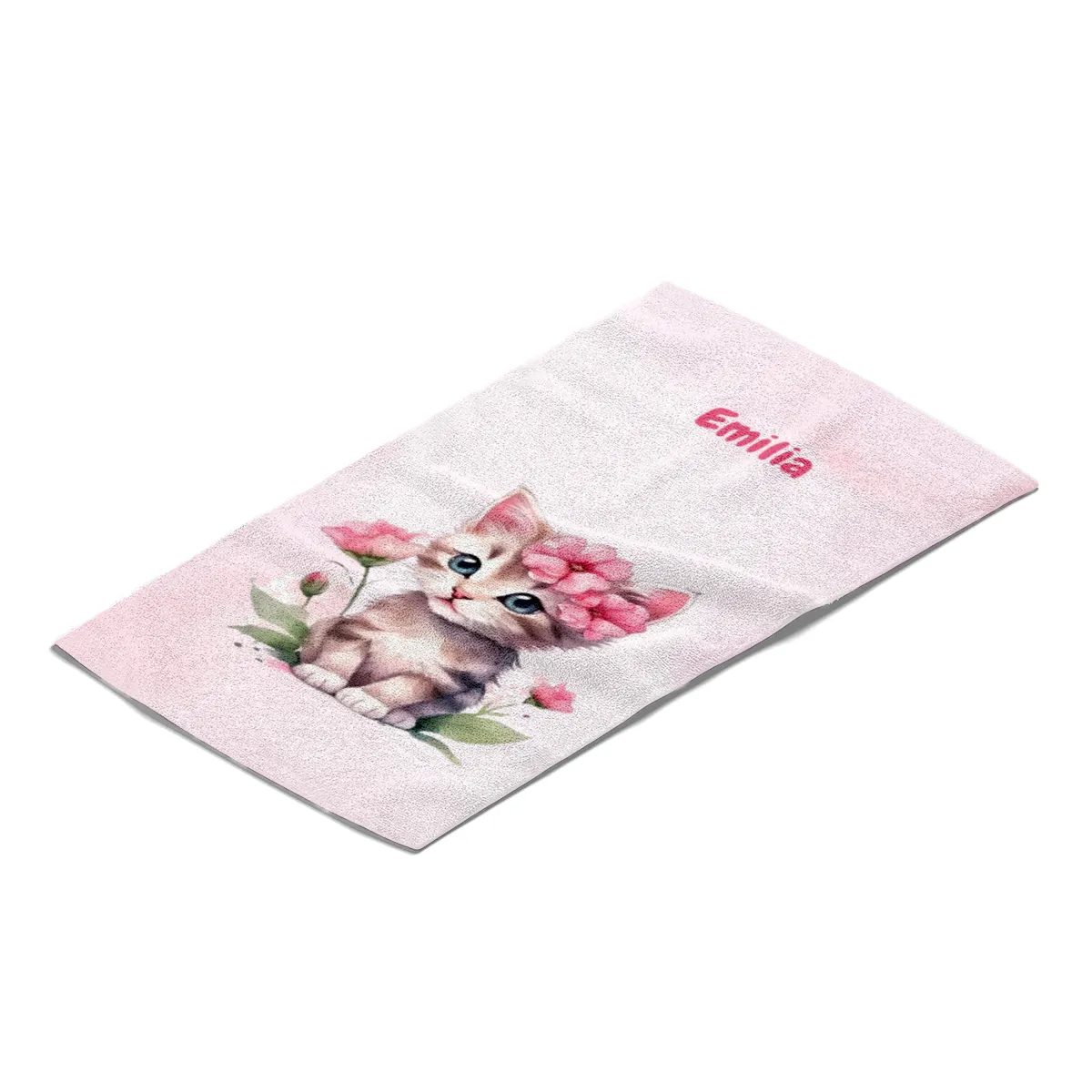 Handtuch mit Namen personalisierbar - personalisiertes Namens-Handtuch mit Wunschtext - Katze rosa