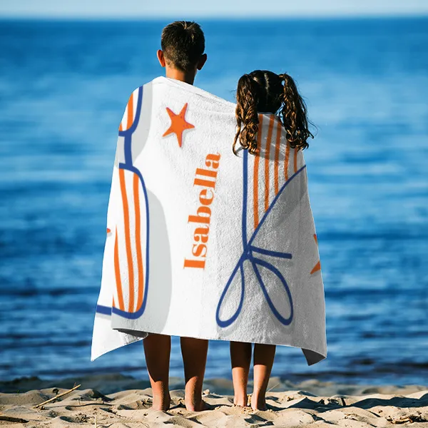 Badetuch Sommer - mit Namen personalisierbar - personalisiertes Namens-Badetuch - Strandtuch mit Wunschtext - Bikinitime