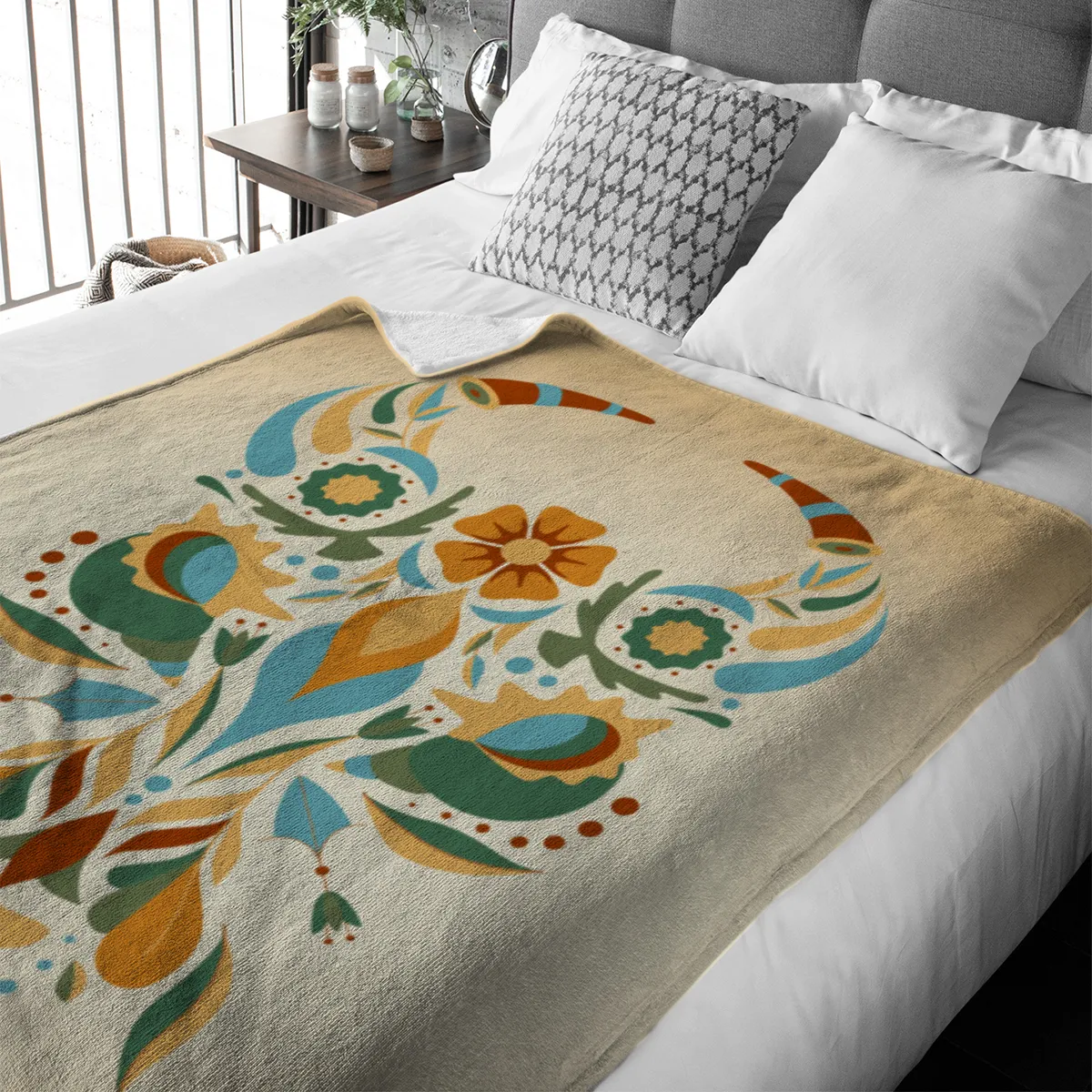 Sternzeichen Wohndecke Wassermann floral mit Namen personalisierbar
