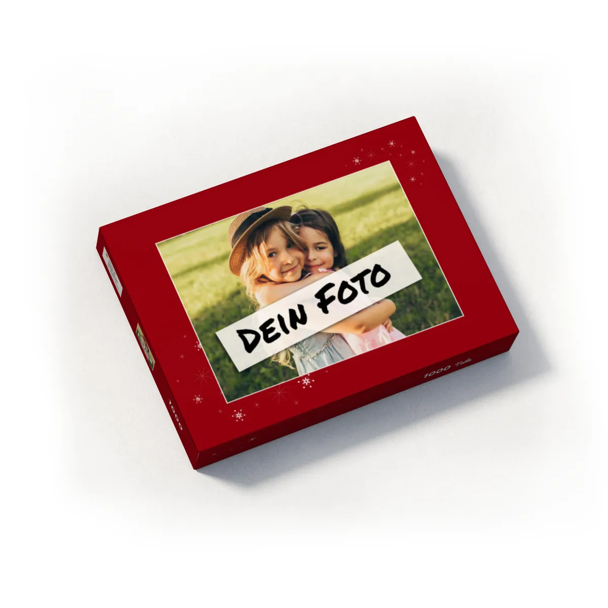 Fotopuzzle mit eigenem Bild - Fotopuzzle selbst gestalten 1000 Teile - Schachtel Sternchen rot - 1000 Teile Puzzle mit Foto - Geschenk Weihnachten Sternchen rot 1000 Teile Quer