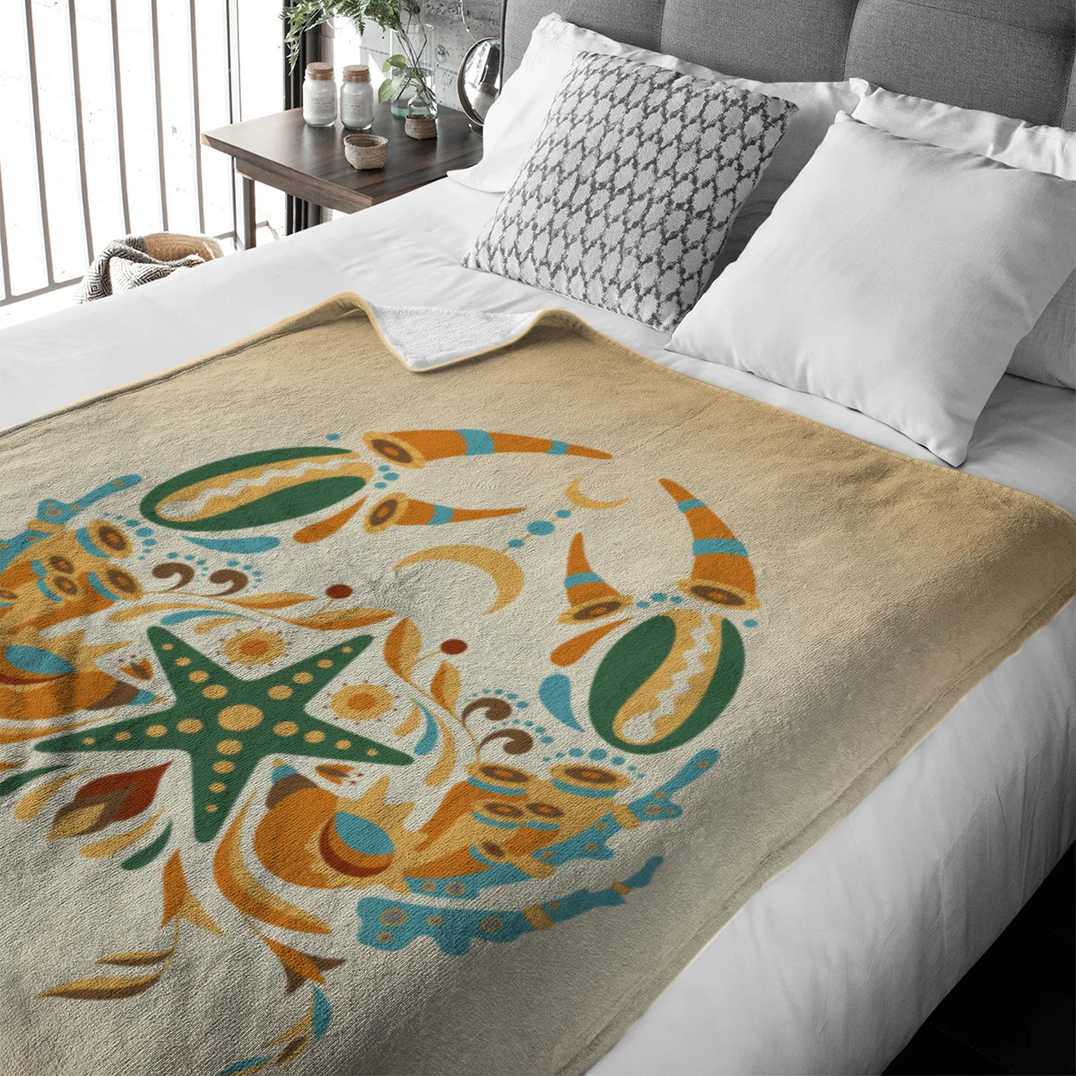 Sternzeichen Wohndecke Wassermann floral mit Namen personalisierbar