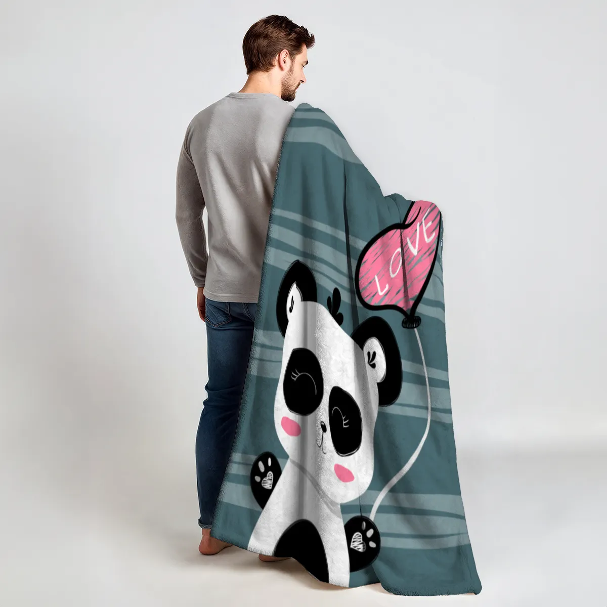 Babydecke mit Namen personalisierbar, Kuscheldecke, Namensdecke mit niedlichem Tiermotiv, Geschenkidee Geburtstag Motiv Panda Love 75 x 100 cm