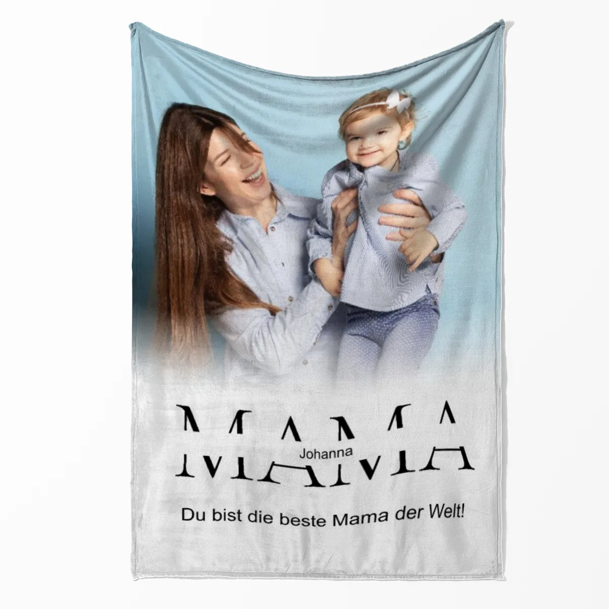 Kuscheldecke Mama 140 x 200 cm - mit Foto und 2 Texten personalisierbar - Fotodecke selbst gestalten - Geschenkidee Muttertag, Geburtstag MAMA white