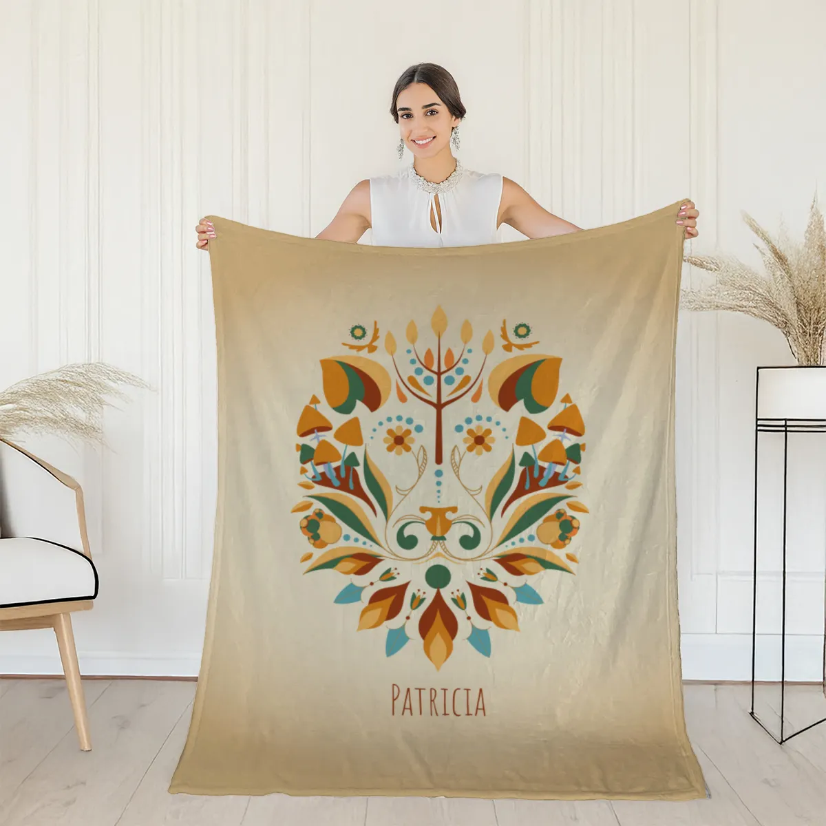 Sternzeichen Wohndecke Wassermann floral mit Namen personalisierbar