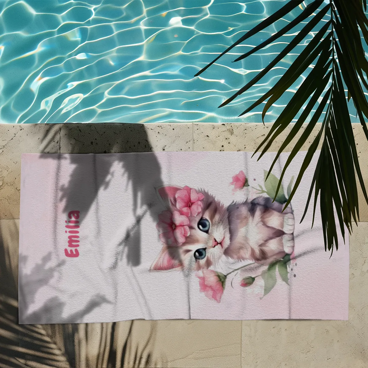 Handtuch mit Namen personalisierbar - personalisiertes Namens-Handtuch mit Wunschtext - Katze rosa