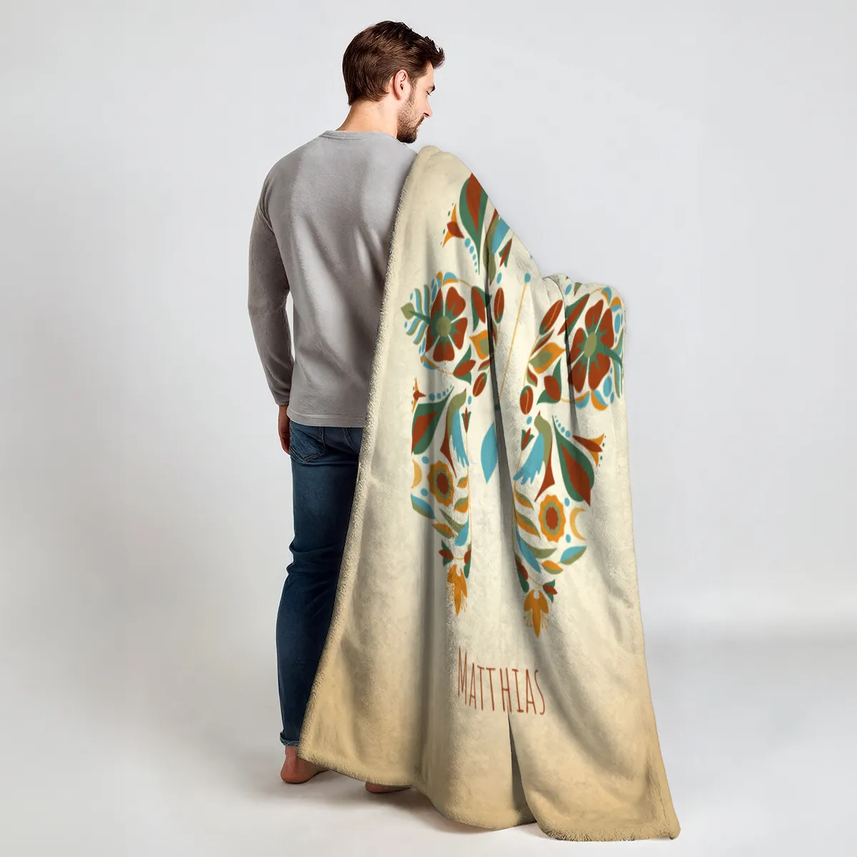 Sternzeichen Wohndecke Wassermann floral mit Namen personalisierbar