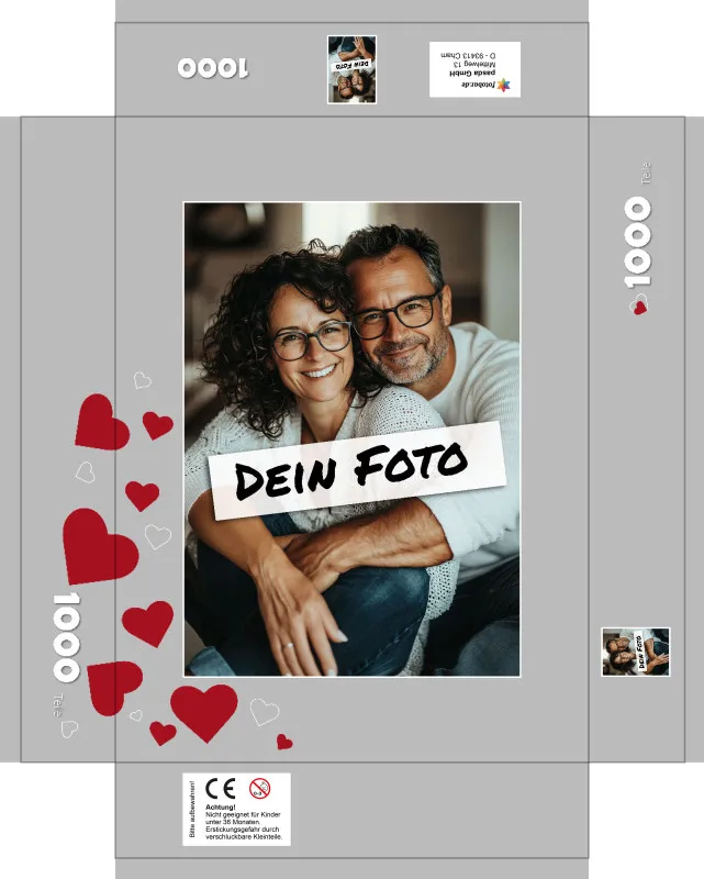 Fotopuzzle mit eigenem Bild - Fotopuzzle selbst gestalten 500 Teile - Schachtel Herzen - 500 Teile Puzzle mit Foto - Geschenk Geburtstag Valentinstag Herzen 500 Teile Quer