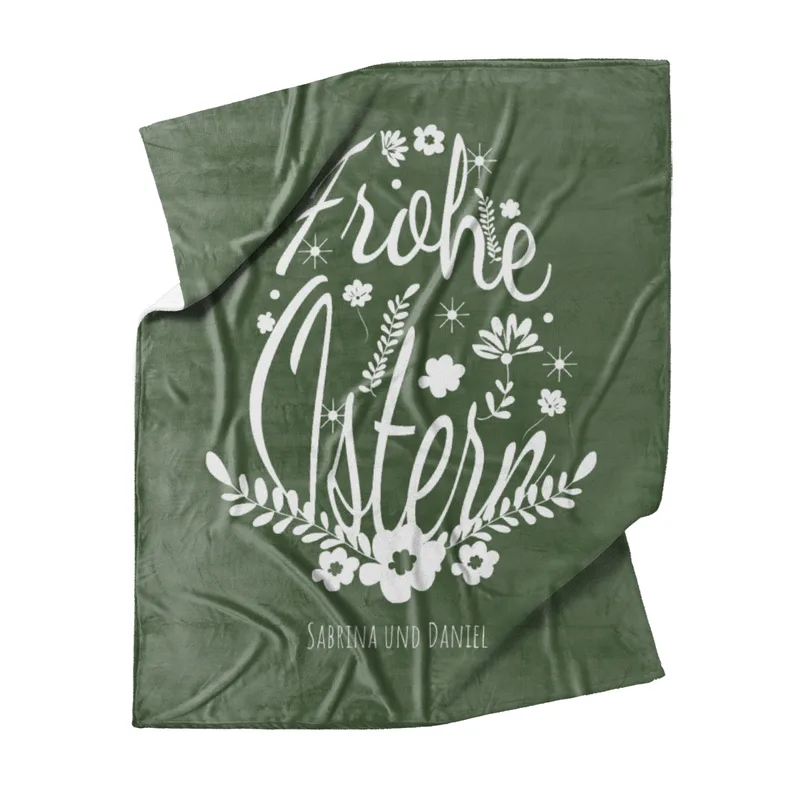 Kuscheldecke Ei Frohe Ostern grün - mit Namen personalisierbar - Geschenkidee Ostern, Osterdeko Blütenei Frohe Ostern Grün 125 x 155 cm