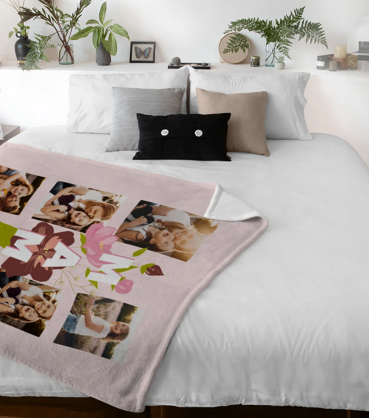 Kuscheldecke Mama Blüten 140 x 200 cm - mit 6 Fotos personalisierbar - Fotodecke selbst gestalten - Geschenkidee Muttertag Mama Blüten 6 Fotos 140 x 200 cm