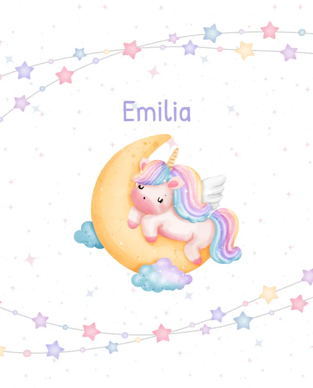 Babydecke mit Namen personalisierbar, Kuscheldecke, Namensdecke mit Einhorn, Geschenkidee Geburt Motiv Einhorn 75 x 100 cm