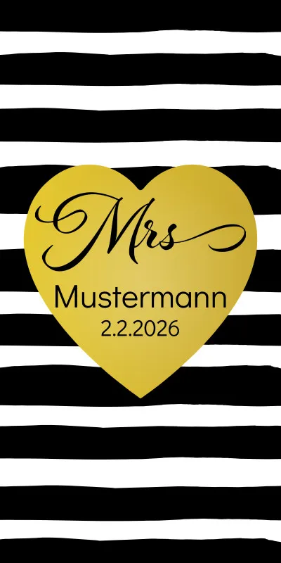 Badetuch mit Namen personalisierbar - personalisiertes Namens-Badetuch - Strandtuch mit Wunschtext - Geschenkidee Hochzeit, Paar - Motiv Misses Heart Stripes