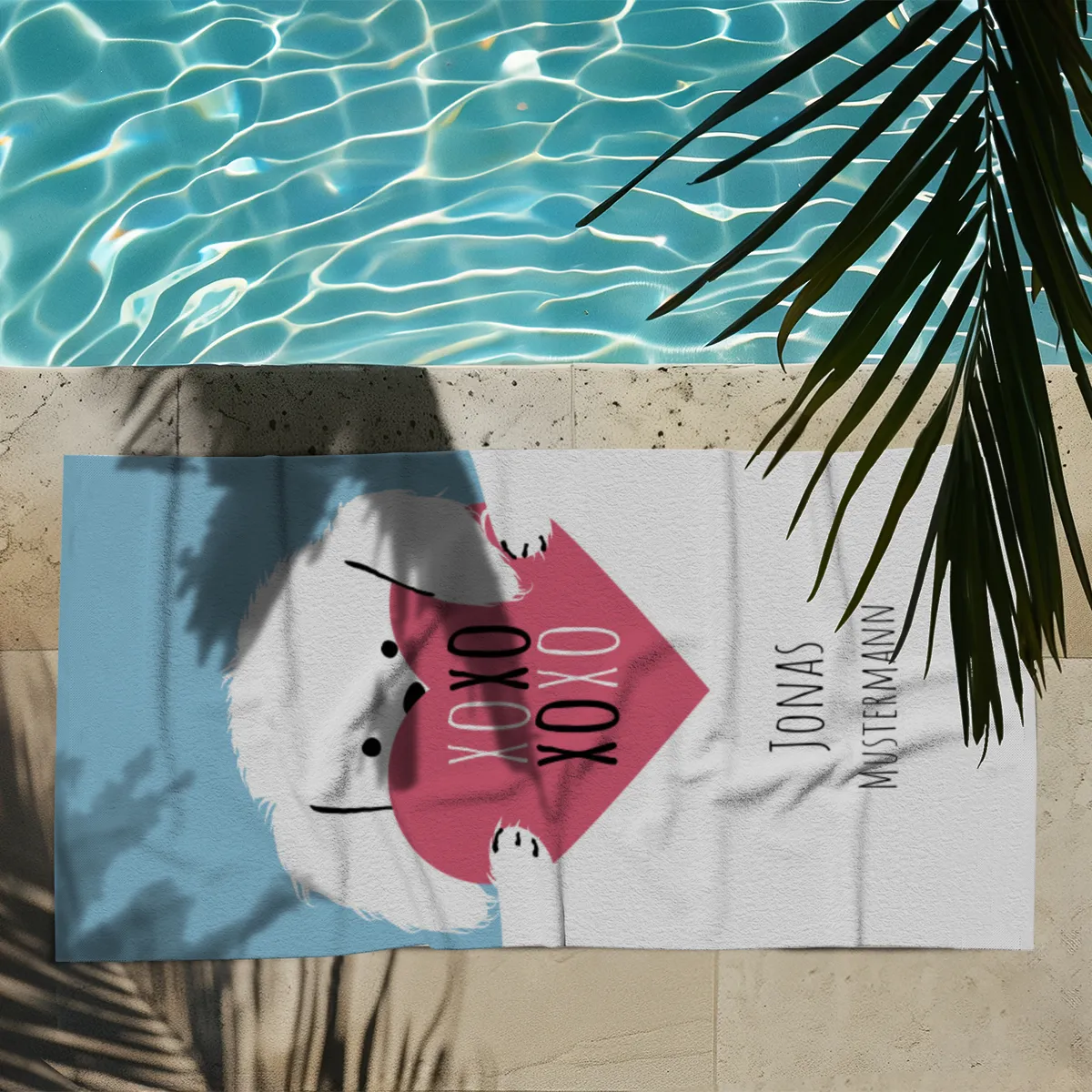 Duschtuch mit Namen personalisierbar - personalisiertes Namens-Duschtuch mit Wunschtext - XOXO Katze
