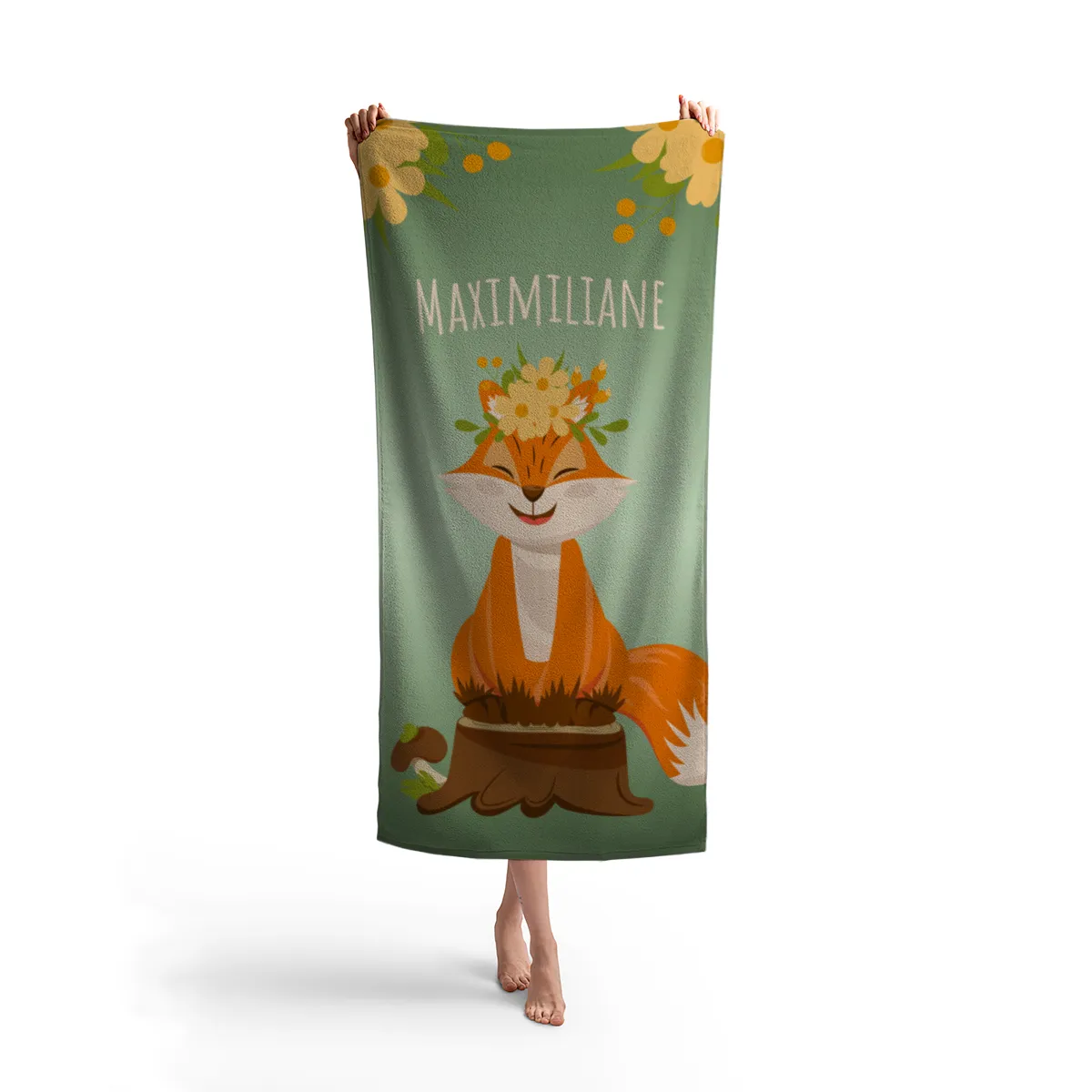 Badetuch Waldtiere mit Namen personalisierbar - personalisiertes Namens-Strandtuch - Kinderbadetuch mit Wunschtext - Fuchs
