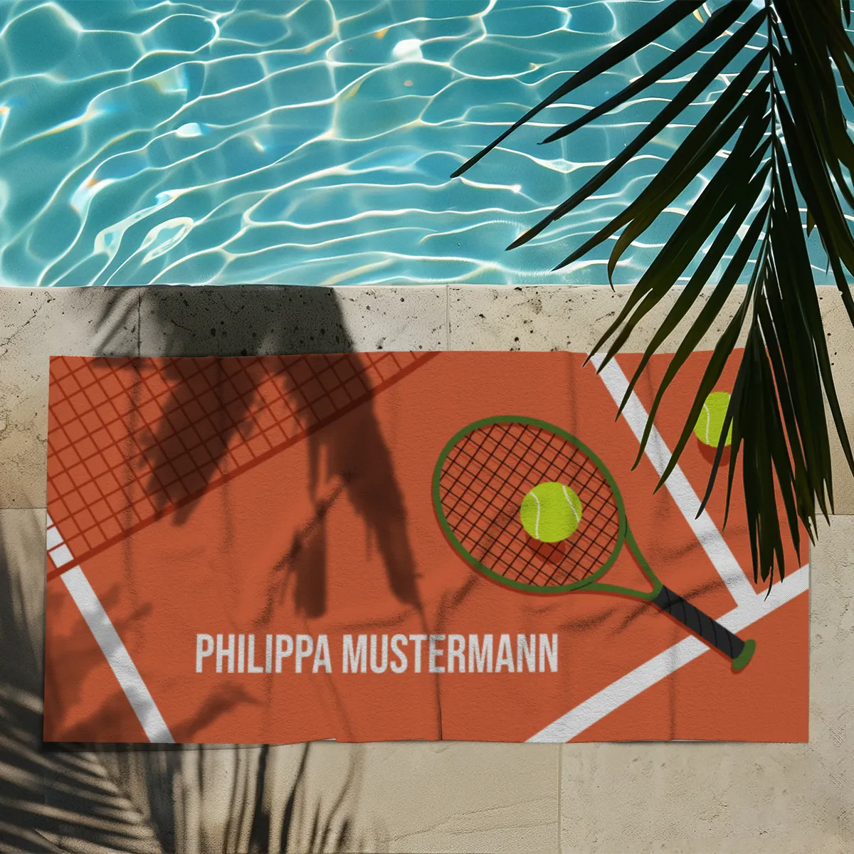 Badetuch Sport - mit Namen personalisierbar - personalisiertes Namens-Badetuch - Strandtuch mit Wunschtext - Tennis orange