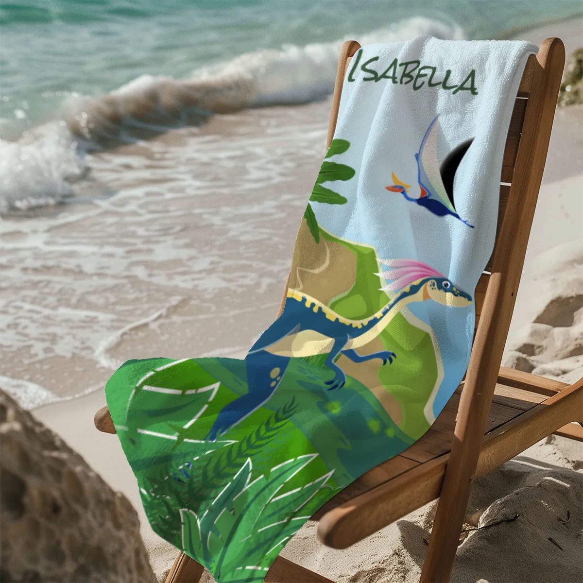 Dinosaurier-Handtuch mit Namen personalisierbar - personalisiertes Namens-Handtuch - Kinderhandtuch mit Wunschtext - Dinowelt