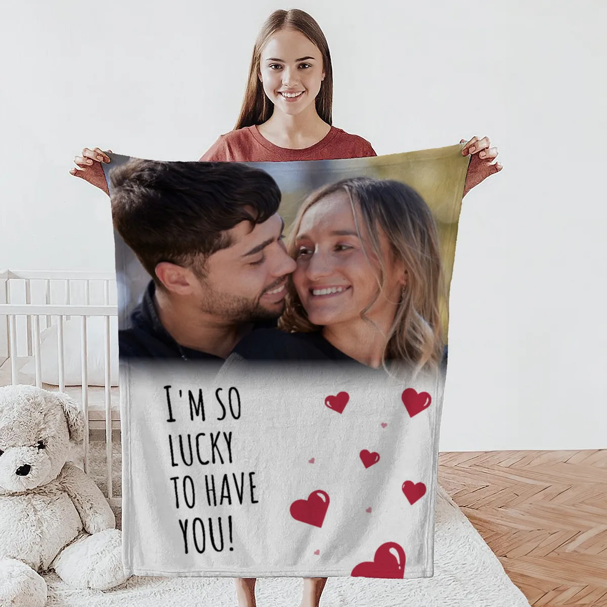 Kuscheldecke So Lucky - mit Foto personalisierbar - Geschenkidee für Verliebte, Valentinstag So Lucky