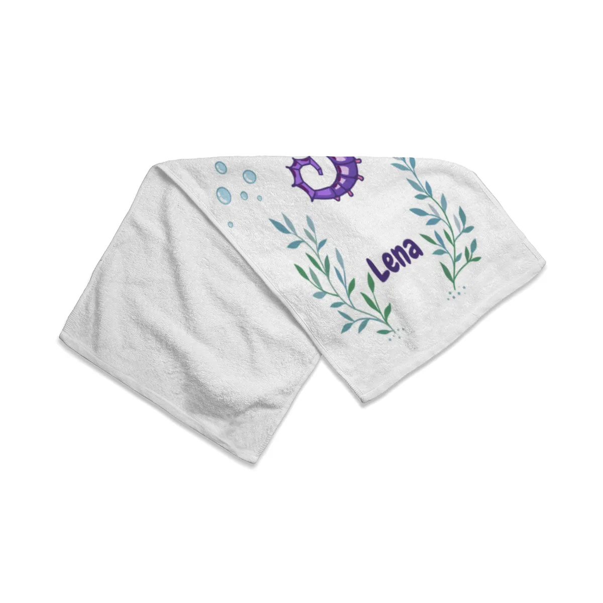 Duschtuch mit Namen personalisierbar - personalisiertes Namens-Duschtuch mit Wunschtext - Seepferdchen blau