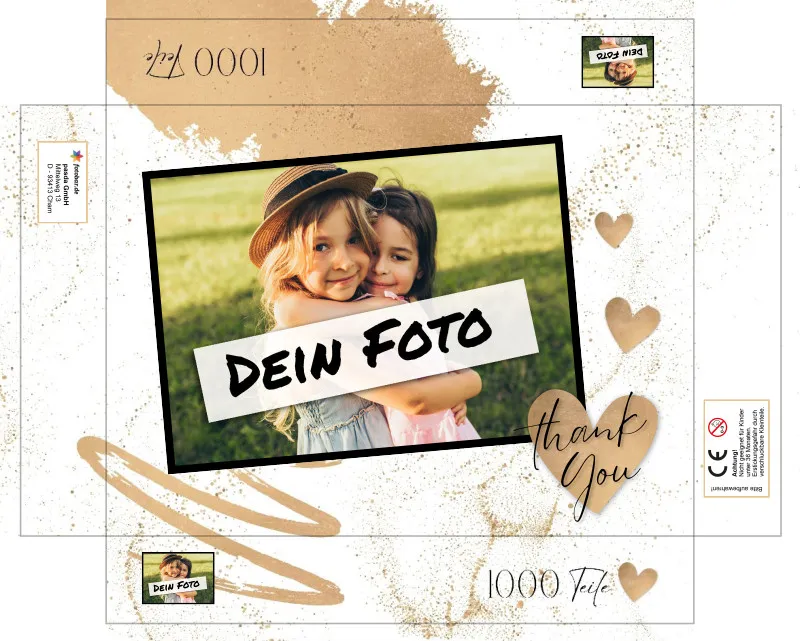 Fotopuzzle mit eigenem Bild - Puzzle selbst gestalten 1000 Teile - Schachtel Thank you - mit Foto personalisiert - Geschenk Geburtstag, Freundschaft