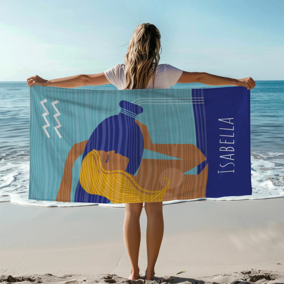 Strandtuch Sternzeichen Wassermann - mit Namen personalisierbar