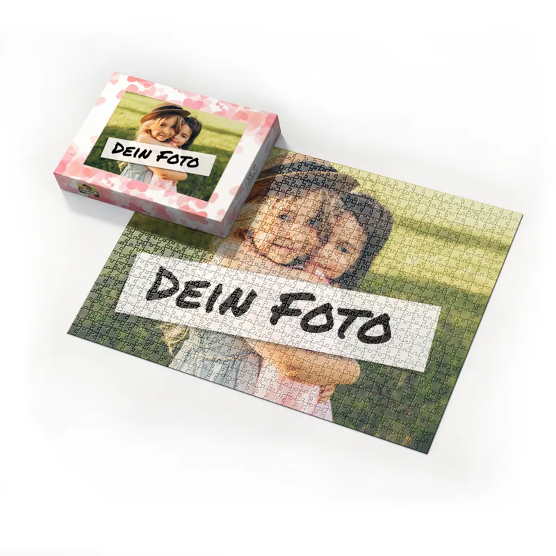 Fotopuzzle mit eigenem Bild - Fotopuzzle selbst gestalten 1000 Teile - Schachtel Herzen rosa - Puzzle mit Foto personalisiert - Geschenk Valentin Herzen rosa 1000 Teile Quer