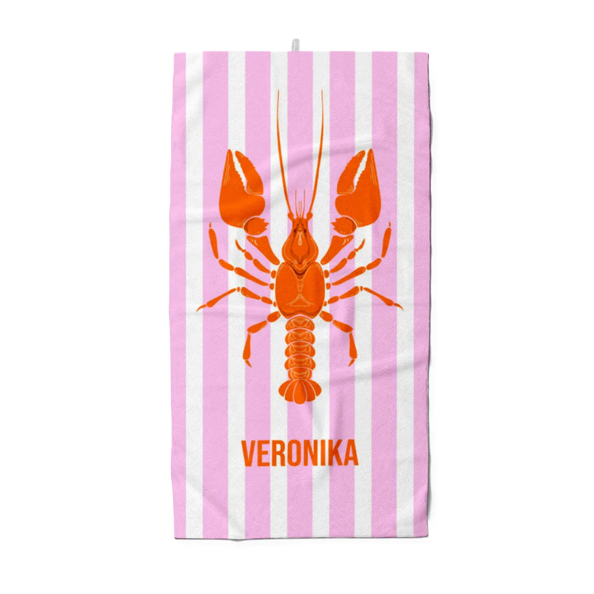 Badetuch blau gestreift mit Hummer - mit Namen personalisierbar - personalisiertes Namens-Badetuch - Strandtuch mit Wunschtext - Lobster blau