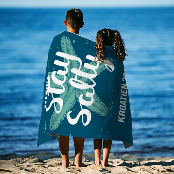 Badetuch Sommer - mit Namen personalisierbar - personalisiertes Namens-Badetuch - Strandtuch mit Wunschtext - Stay Salty