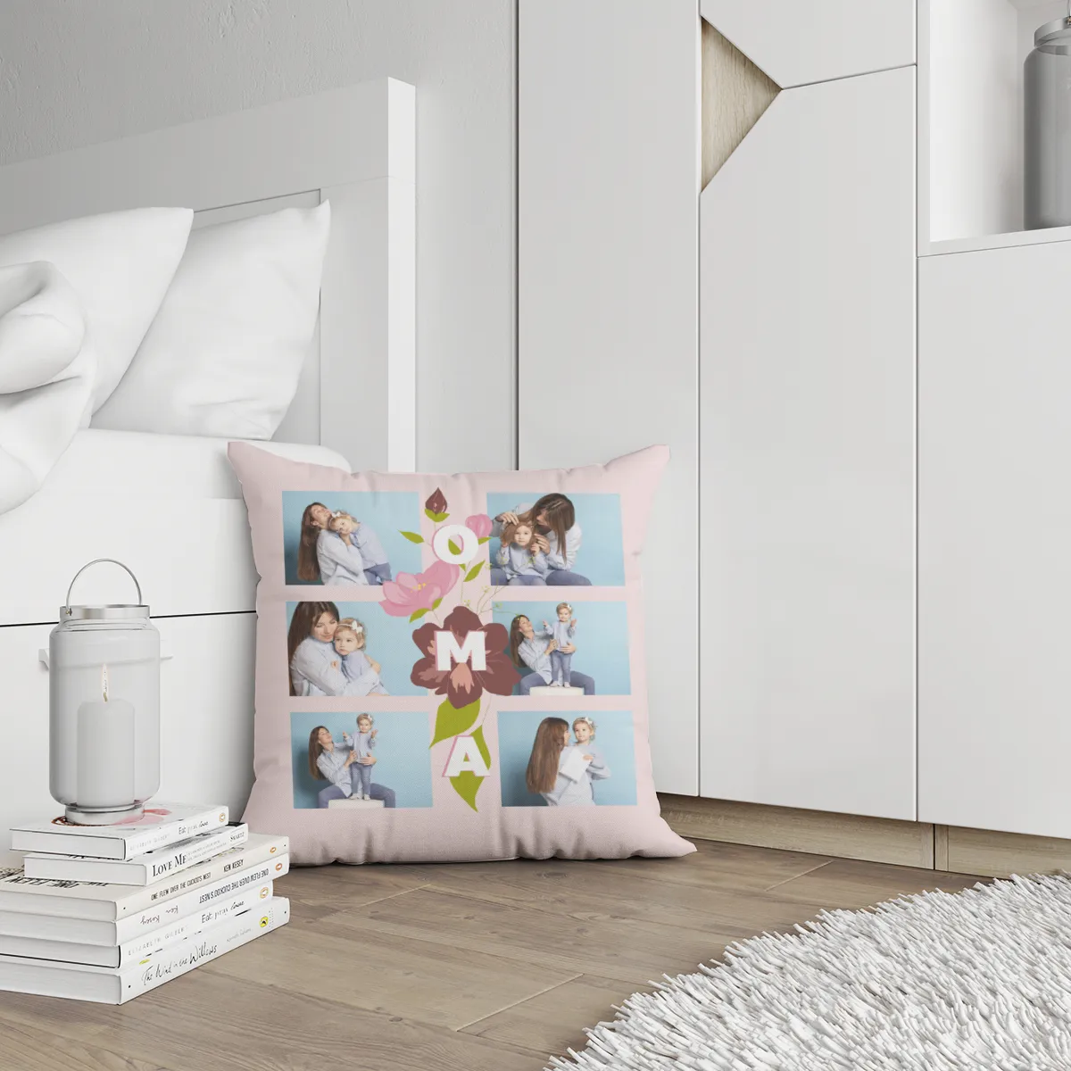 Personalisierter Samtkissenbezug Oma - Platz für 6 Fotos auf Vorderseite - Fotokissen Geschenk Geburtstag