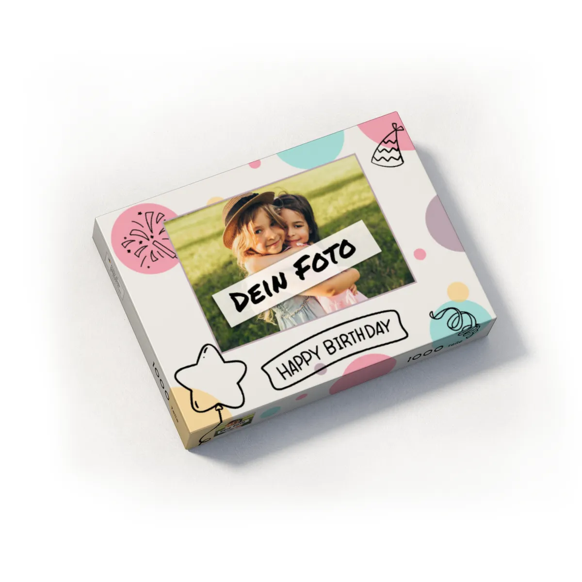 Fotopuzzle mit eigenem Bild - Fotopuzzle selbst gestalten 1000 Teile Hochformat - Schachtel Happy Birthday - Puzzle mit Foto personalisiert - Geschenk Geburtstag Happy Birthday 1000 Teile Hoch
