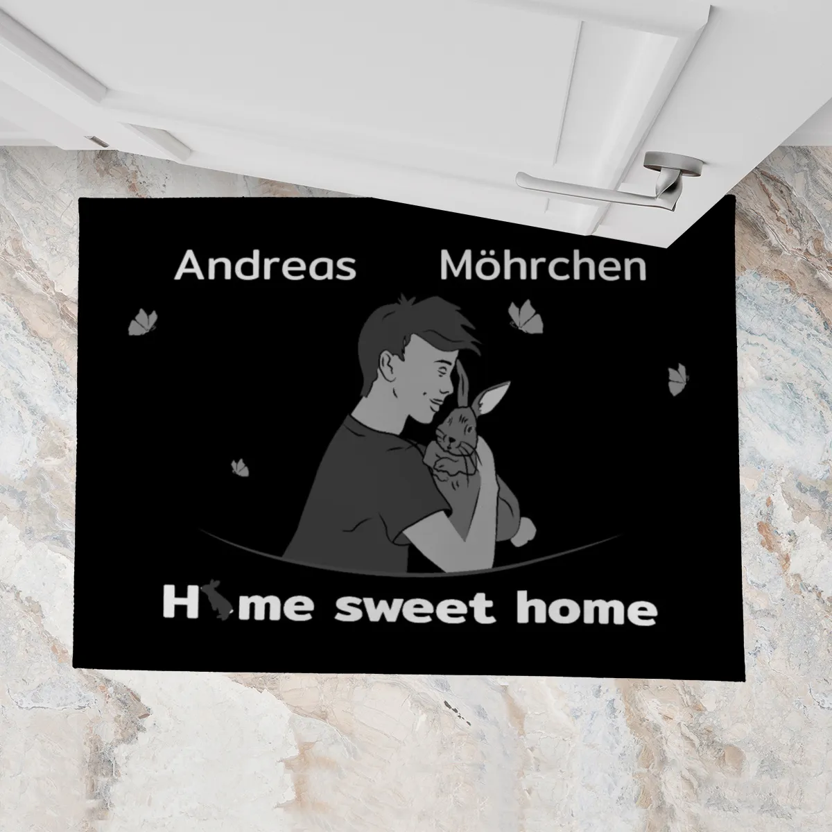 Personalisierte Fußmatte Pärchen mit Hund und Katze schwarz 70 x 50 cm
