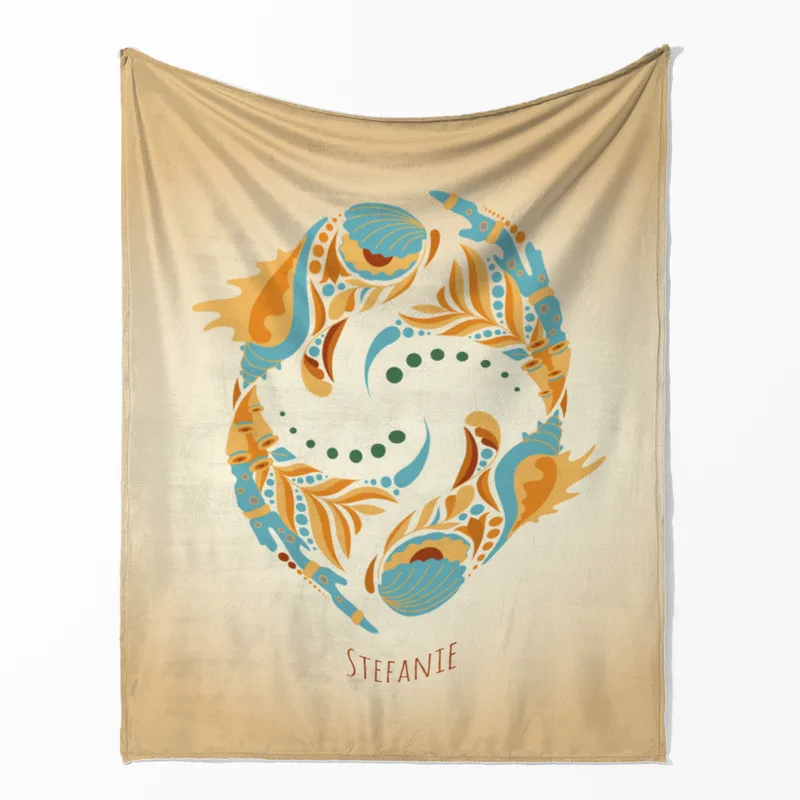 Sternzeichen Wohndecke Fische floral mit Namen personalisierbar