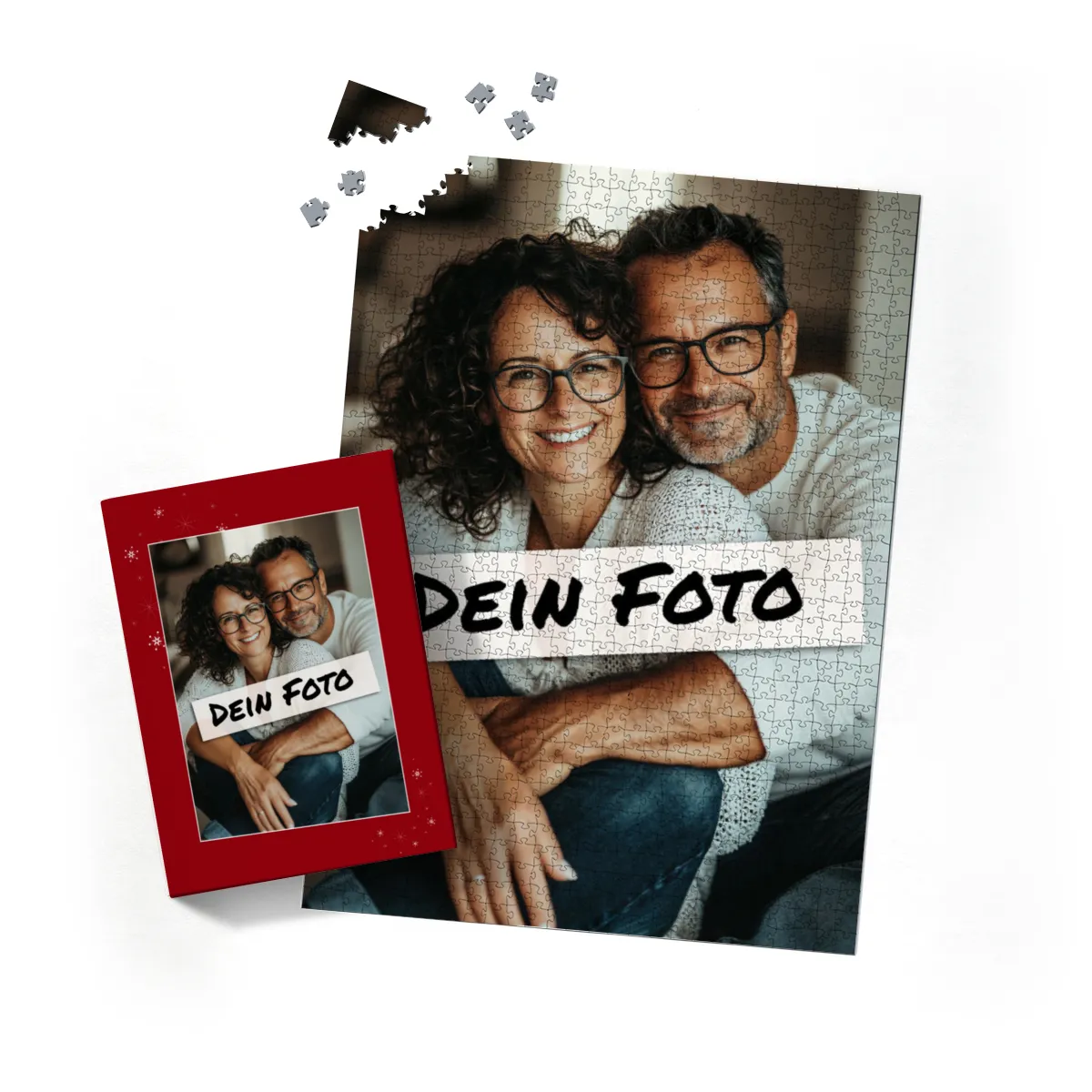 Fotopuzzle mit eigenem Bild - Fotopuzzle selbst gestalten 1000 Teile - Schachtel Sternchen rot - 1000 Teile Puzzle mit Foto - Geschenk Weihnachten Sternchen rot 1000 Teile Quer