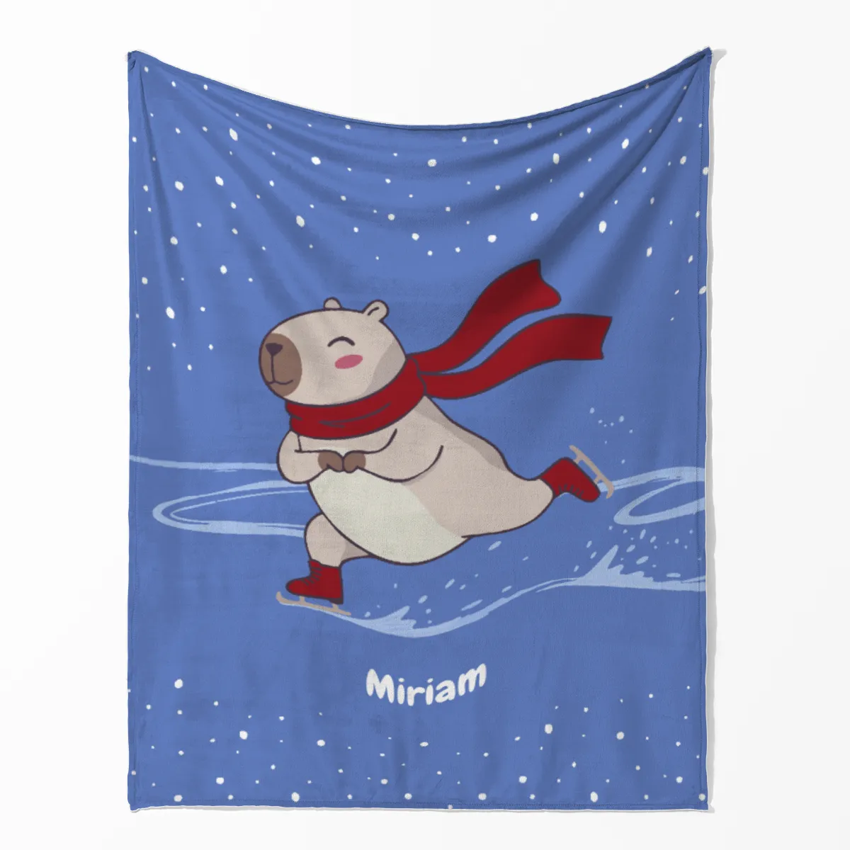Wohndecke mit Namen personalisierbar, Kuscheldecke, niedliche Namensdecke mit Capybara, Geschenkidee Geburtstag Motiv Capy Wintermütze 140 x 200 cm