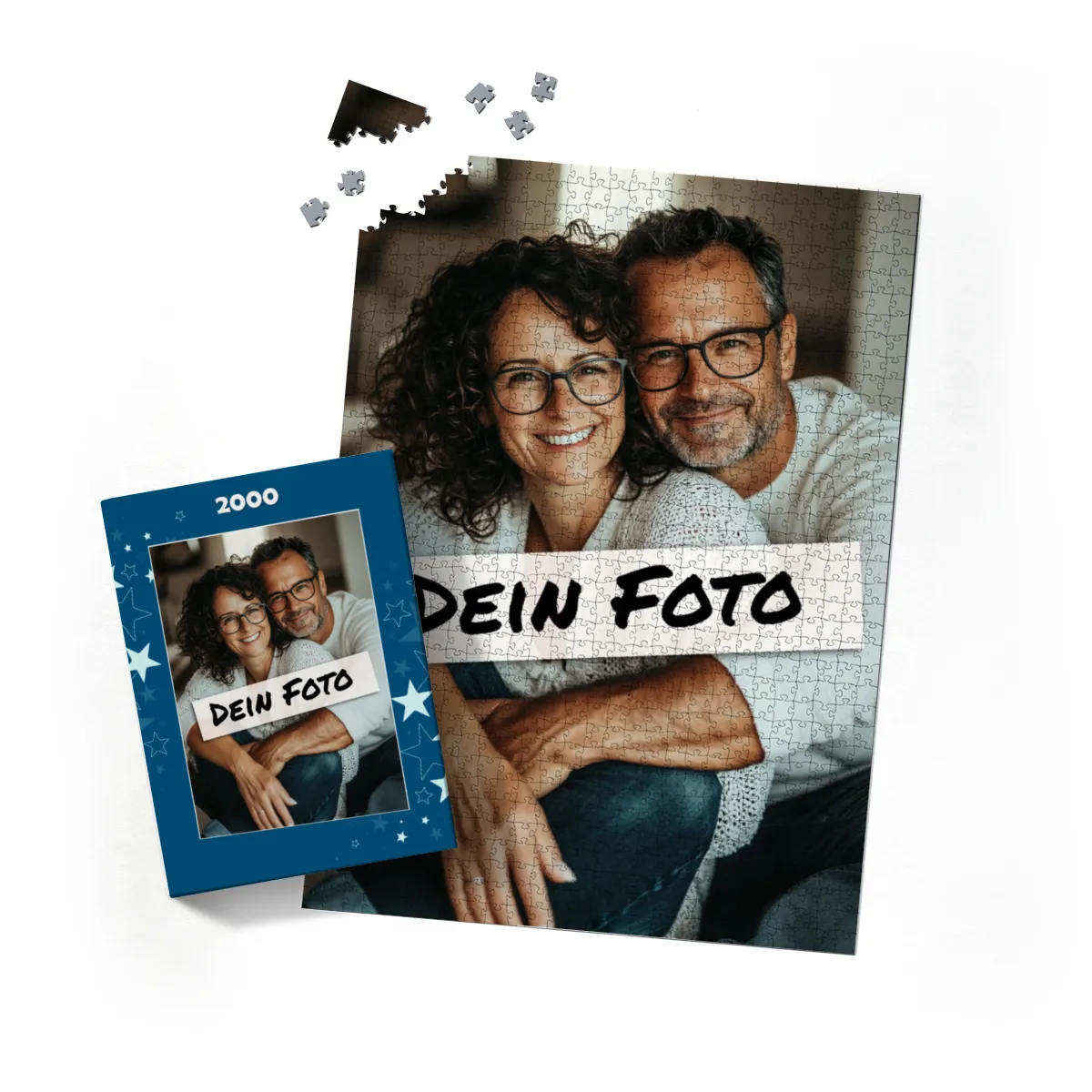 Fotopuzzle mit eigenem Bild - Puzzle selbst gestalten 1000 Teile Querformat - Schachtel Sterne - mit Foto personalisiert - Geschenk Weihnachten