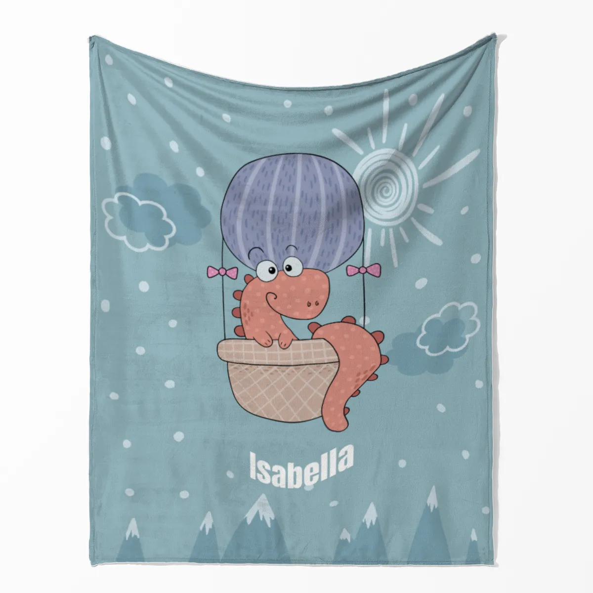 Babydecke mit Namen personalisierbar, Kuscheldecke, Namensdecke mit niedlichem Tiermotiv, Geschenkidee Geburtstag Motiv Luftfahrer Dino 75 x 100 cm