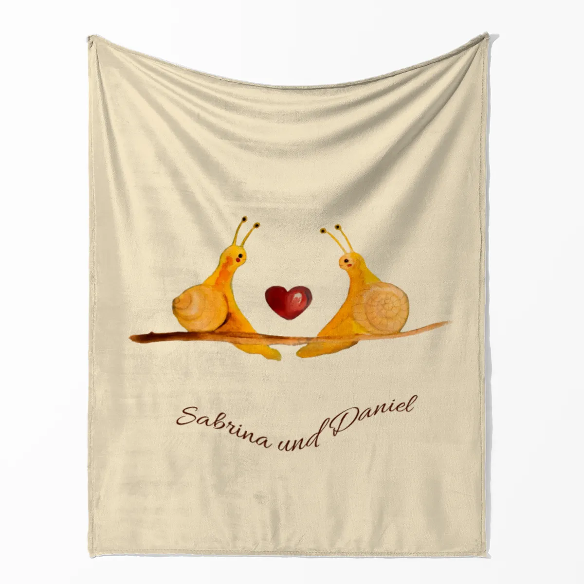 Kuscheldecke Verliebte Schnecken - mit Namen personalisierbar - Geschenkidee für Verliebte, Valentinstag Verliebte Schnecken 140 x 200 cm