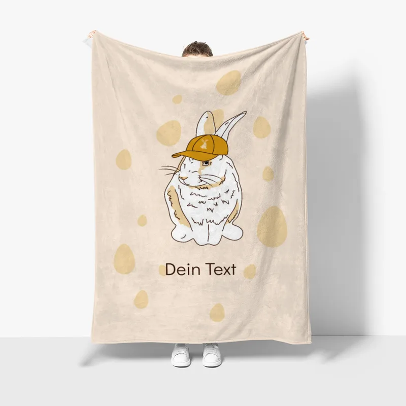 Kuscheldecke Hase mit Käppi - mit Namen personalisierbar - Geschenkidee Ostern, Osterdeko Hase Käppi 140 x 200 cm