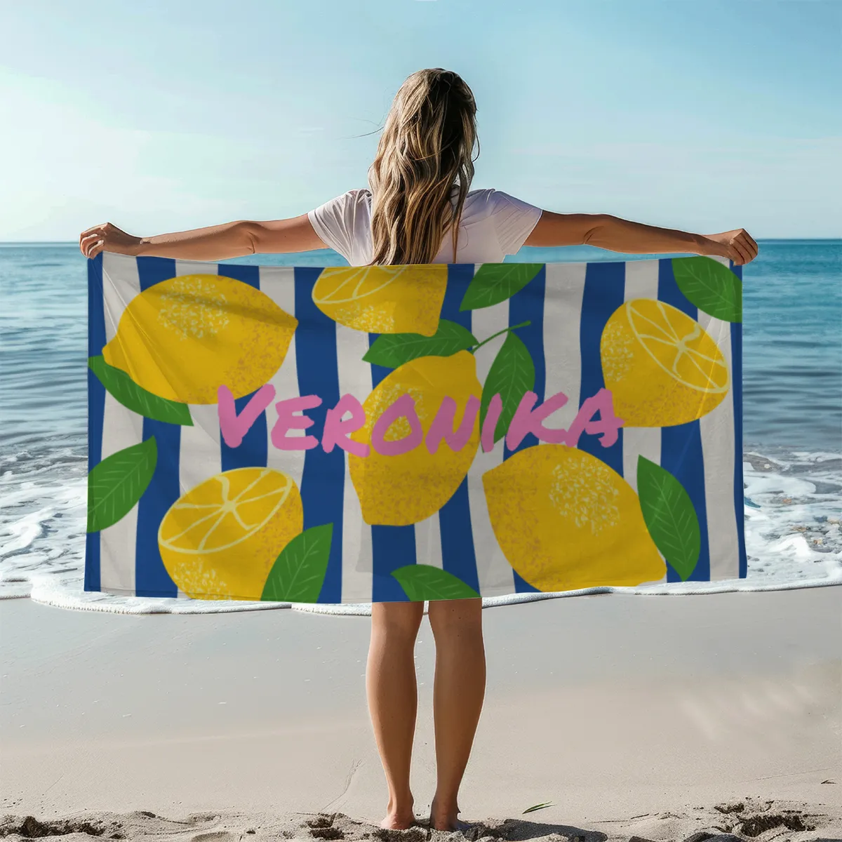 Badetuch Zitronen mit Namen personalisiert - personalisiertes Namensbadetuch - Strandtuch mit Namen - Zitronen