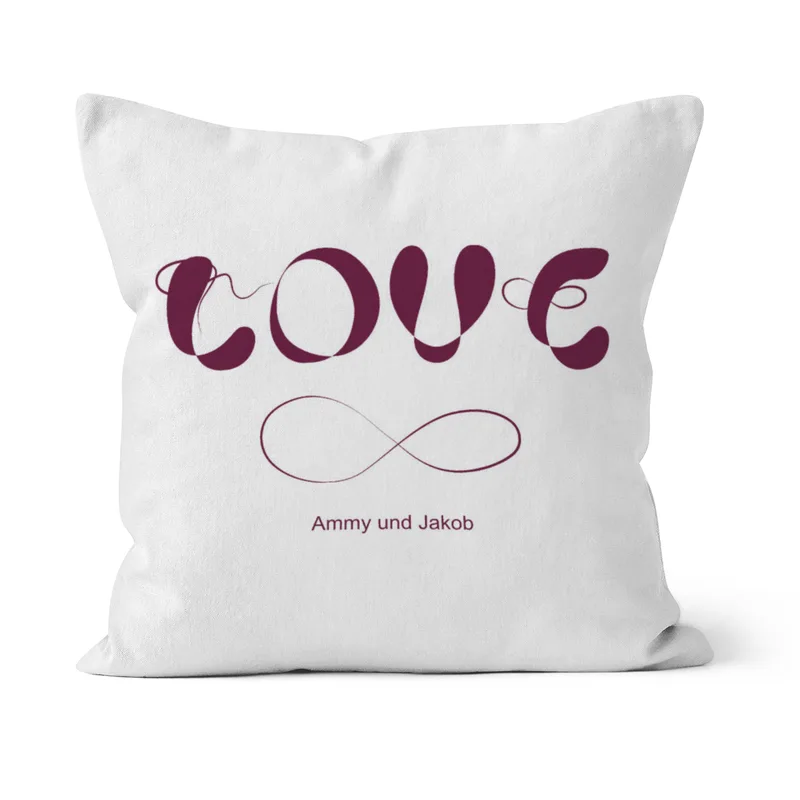 Samtkissenbezug Infinite Love - mit Namen personalisierbar - Geschenkidee Valentinstag, Hochzeit lila 50 x 50 cm