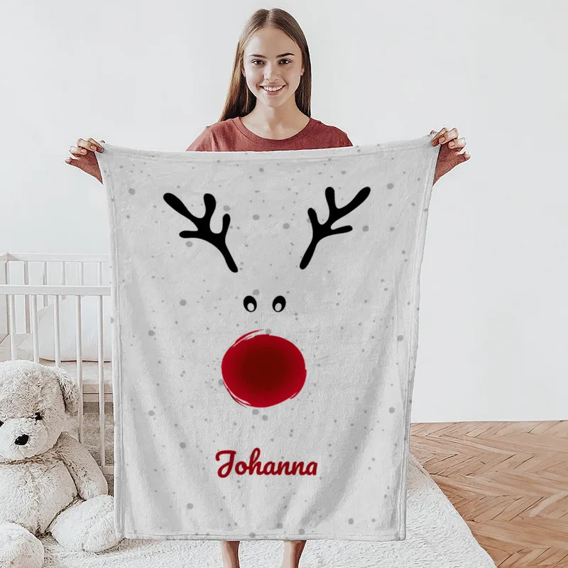 Personalisierte Babydecke Rentiernase - Babydecke mit Namen und Rentiermotiv - Babydecke mit Namen personalisierbar - Geschenkidee Weihnachten Baby Rentiernase 75 x 100 cm
