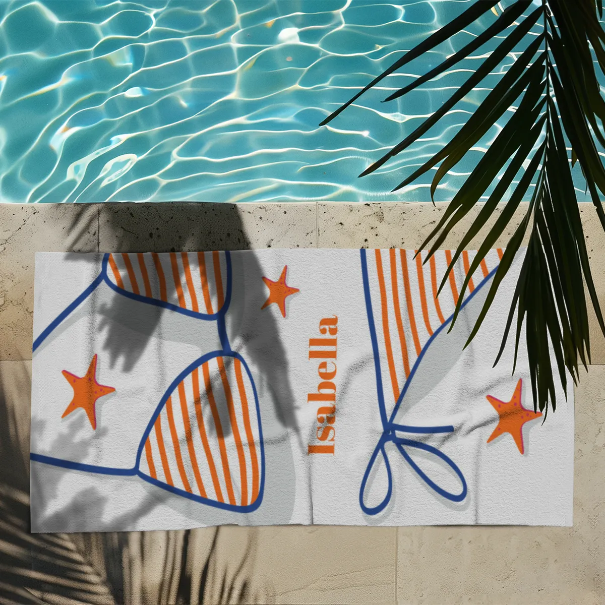 Badetuch Sommer - mit Namen personalisierbar - personalisiertes Namens-Badetuch - Strandtuch mit Wunschtext - Bikinitime