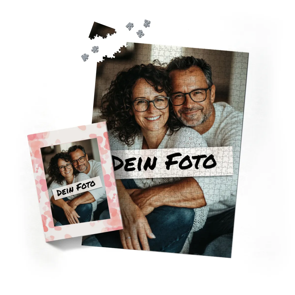 Fotopuzzle mit eigenem Bild - Fotopuzzle selbst gestalten 1000 Teile - Schachtel Herzen rosa - Puzzle mit Foto personalisiert - Geschenk Valentin Herzen rosa 1000 Teile Quer