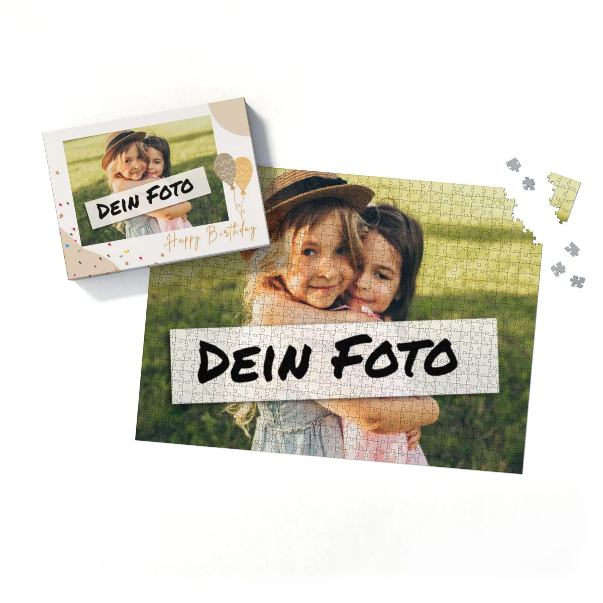 Fotopuzzle mit eigenem Bild - Fotopuzzle selbst gestalten 500 Teile - Schachtel Happy Birthday - 500 Teile Puzzle mit Foto - Geschenk Geburtstag Geburtstag 500 Teile Quer