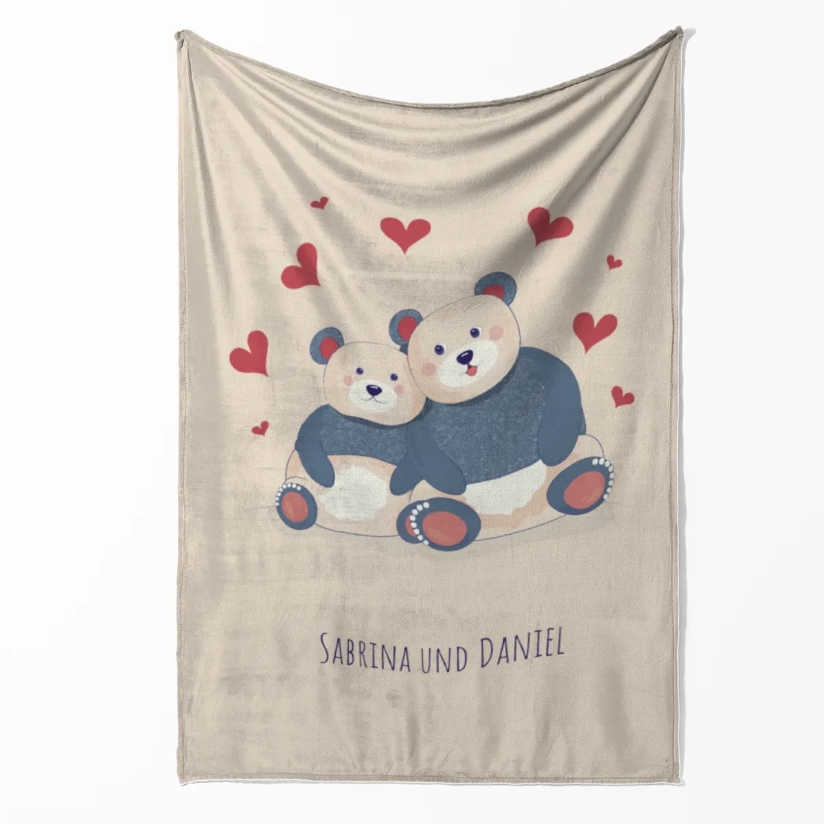 Kuscheldecke Verliebte Bären - mit Namen personalisierbar - Geschenkidee für Verliebte, Valentinstag Verliebte Bären 140 x 200 cm